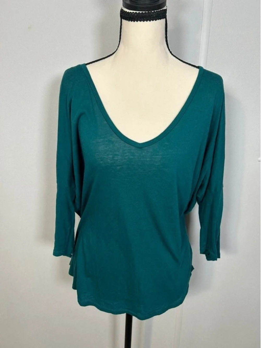 Express Teal Green Lace-Up Sleeve V-Neck Top Size L